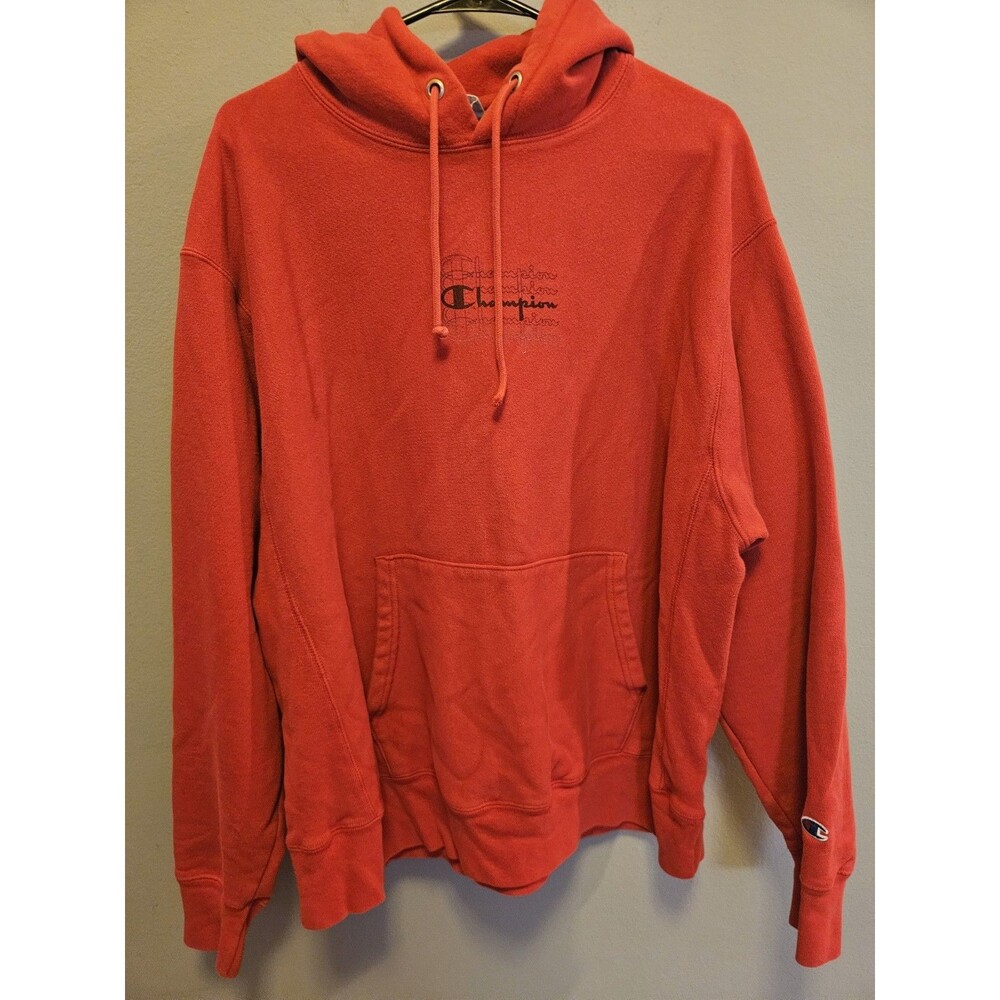 Vintage Y2K Champion Reverse Weave Hoodie XL Red Embroidered Logo Made Honduras